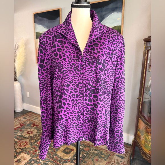 Dana Buchman Silk Purple Leopard Print Lightweight Jacket - Picture 1 of 10